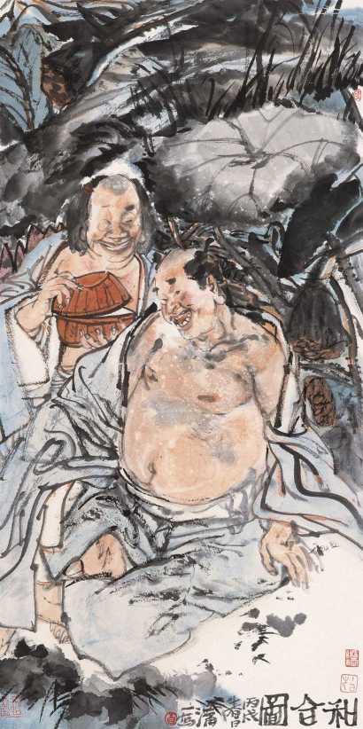 尉晓榕 丙戌（2006年）作 和合图 镜心